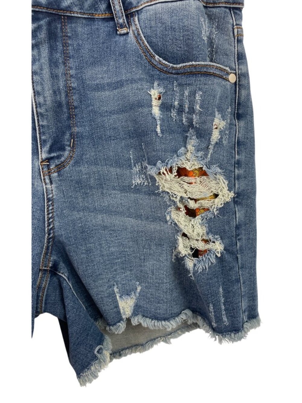 Judy Blue Womens 2XL Distressed Retro Floral Lined Cut Off Denim Jean Shorts - Picture 4 of 8
